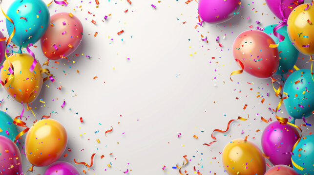 Colorful balloons and confetti celebration background