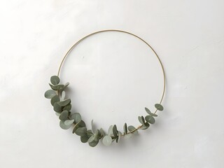 Minimal eucalyptus hoop wreath on white, calm children’s day backdrop