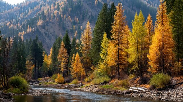 Vibrant Autumn Hues: Tamarack and Cottonwood Trees Transforming the Northern Idaho Landscape