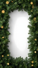 Double garland edge with lights on white, holiday frame background