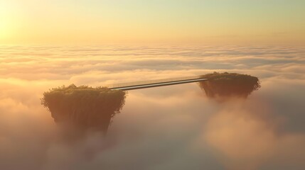 Golden sunrise above clouds, warm aerial horizon background