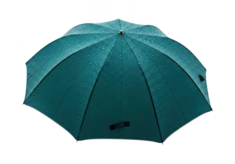 Teal umbrella with water droplets, rain protection accessory, weather gear, fashionable and functional isolated on transparent background