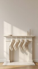Ceramic vases on shelf with window light and long shadows, minimal interior