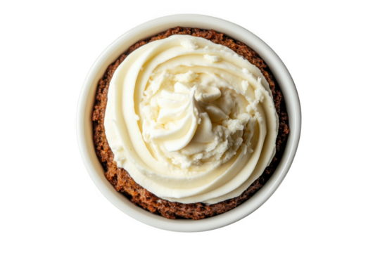 Delicious carrot cake mug cake with cream cheese frosting dessert sweet treat baked good isolated on transparent background