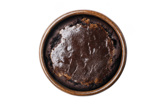 Delicious chocolate cake in a round pan, freshly baked, sweet dessert, homemade treat, culinary delight, isolated on transparent background