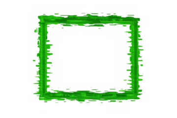 Green grunge ink brush stroke square boundary frame with texture, paint splash, and transparent background