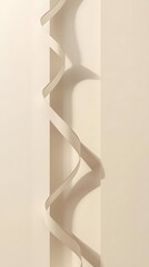 Curled satin ribbon casting soft shadow on cream backdrop.​