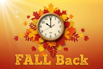 Clock and autumn leaves remind to set clocks back