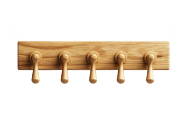 Wooden coat rack with five hooks, wall mounted hanger, entryway organizer, home decor, furniture isolated on transparent background