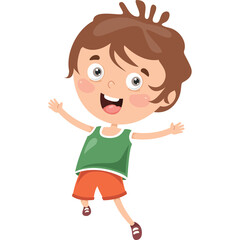 Joyful Young Boy With Brown Hair And Big Eyes Wearing A Green Tank Top And Orange Shorts In A Playful Pose With Arms Outstretched Isolated On A Transparent Background
