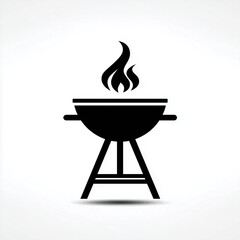 Simple black barbecue icon with flames on a grill