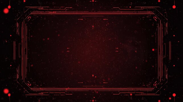 Futuristic digital interface glows with vibrant red circuits and data particles on a dark abstract background, perfect for tech innovation.