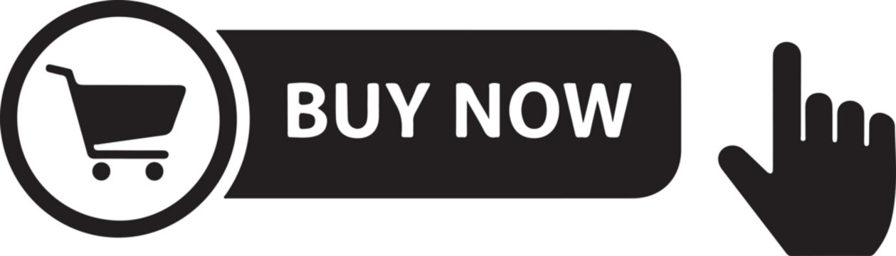 Black buy now button with shopping cart and hand