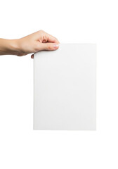 Obraz premium Hand holding blank white paper sheet mockup template presentation advertisement promotion isolated on transparent background