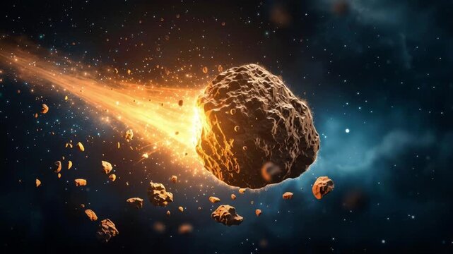 A dramatic meteor splitting into fragments