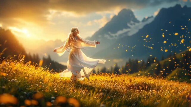A wild fairy casting untamed nature magic in a windy field