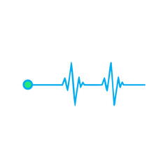 A blue, graphic representation of a heartbeat rhythm, isolated on white.