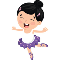 Joyful Young Girl Dancing Ballet in a Purple Tutu and White Leotard with Arms Extended in a Studio Setting