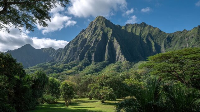 Breathtaking Koolau Peaks: Scenic View from Hoomaluhia Botanical Garden in Oahu, Hawaii