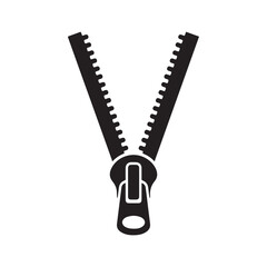 Open zipper icon Silhouette On White Background. 