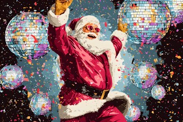 Fototapeta premium Dancing Santa at Disco Party 