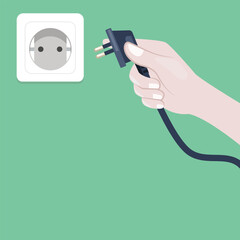 vector illustration of plugging or unplugging electrical cables in the wall