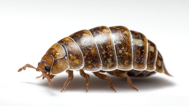 Close-up of a Small Brown Pillbug Isolated on a White Background