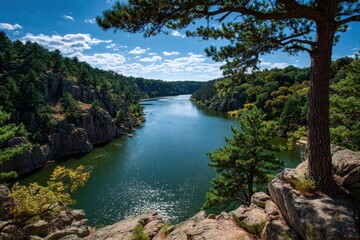 Breathtaking Palisades State Park: A Scenic Landscape of Trees and Tranquil Waters in South Dakota's Nature Retreat