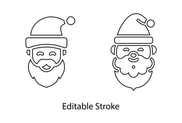 Santa Claus heads or face vector editable stroke icon, santa claus hat vector illustration