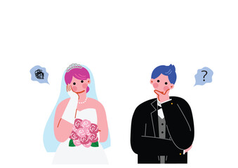 考え事をする新郎新婦