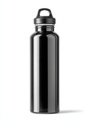 Sleek Chrome Waterbottle Mockup. Full Length Metallic Design on Crisp White Background for Eco-Friendly Reuse