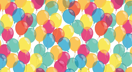 A vibrant seamless pattern of colorful overlapping balloons on a white background, perfect for festive occasions and celebrations.