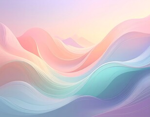 Fototapeta premium Abstract wavy pastel landscape with soft curved lines and light gradients