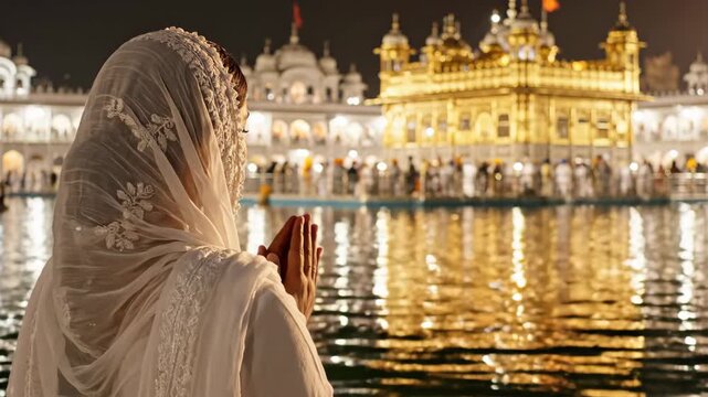 Devotee Praying at Golden Temple on Guru Nanak Jayanti, India s Holiest Shrine and Sikhism s Center