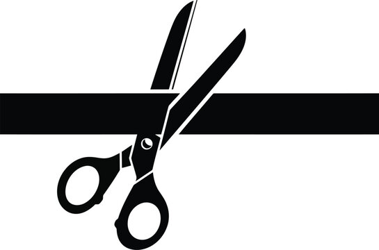 Scissors cutting a black ribbon symbolizing grand opening celebration business launch event ceremony vector