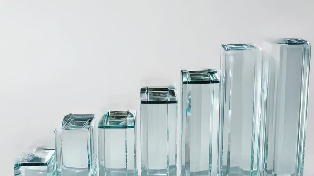 Clear Glass Rectangular Blocks Arranged In Ascending Order On A Light Gray Surface With Soft Shadows