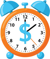 Alarm clock with dollar sign on face symbolizing time is money financial success and wealth growth vector