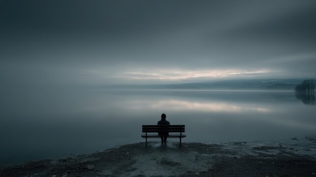 Contemplative Individual in Solitude by the Lake: A Journey of Emotion and Thought