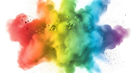 Vibrant Multicolored Powder Explosion on White Background
