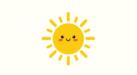 A cheerful and friendly cartoon sun illustration with a smiling face and rosy cheeks, radiating bright yellow rays.
