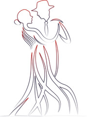 Elegant line art illustration of a couple dancing showcasing a romantic moment