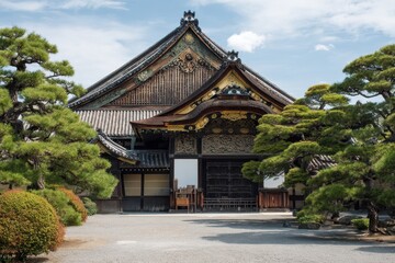 Fototapeta premium Historic Nijo Castle in Kyoto: A Stunning Blend of Ancient Architecture and Serene Gardens in Japan