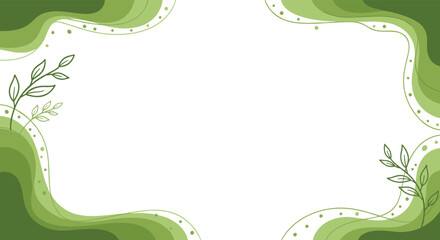 Organic green wave frame with delicate botanical line art on a white background, perfect for natural themes.