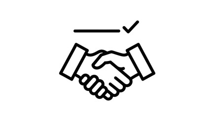 Handshake icon with checkmark symbolizing agreement and partnership simple vector glyph for business and finance applications