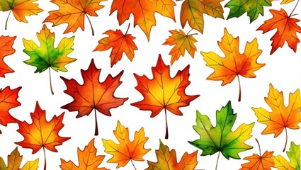 Fototapeta premium Colorful Autumn Maple Leaves Pattern on White Background Representing the Fall Season