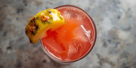 Pink Cocktail with Pineapple Garnish on Ice