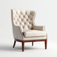Elegant Tufted Armchair in Pure White Setting - 3D Rendered Comfort for Modern Interiors