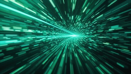 Fototapeta premium Dynamic Green Light Trails Conveying Speed and Motion in a Futuristic Abstract Background