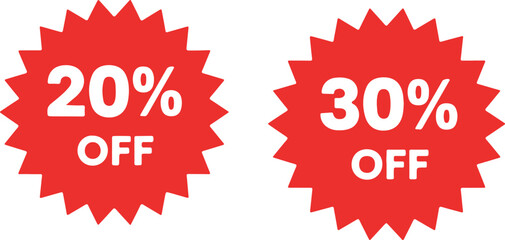 Red sale tags with 20 and 30 percent off