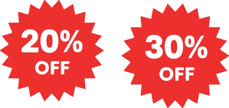 Red sale tags with 20 and 30 percent off
